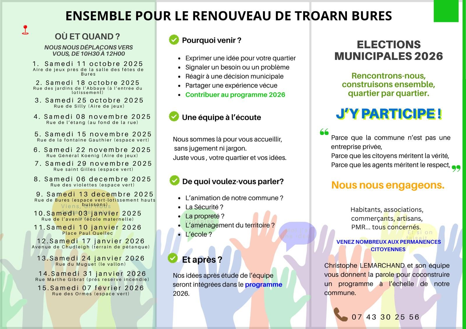 Texte sur un flyer invitant à la participation aux élections municipales de 2026.